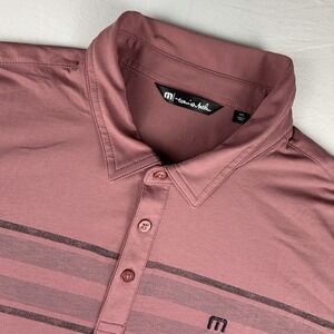 Travis Mathew Polo Shirt Mens 2XL Pastel Red Performance Golf Stretch Striped